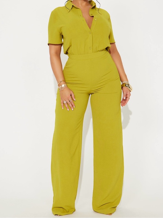Fashion Nova Pants - Fashion Nova Chartreuse Wide-Leg Jumpsuit